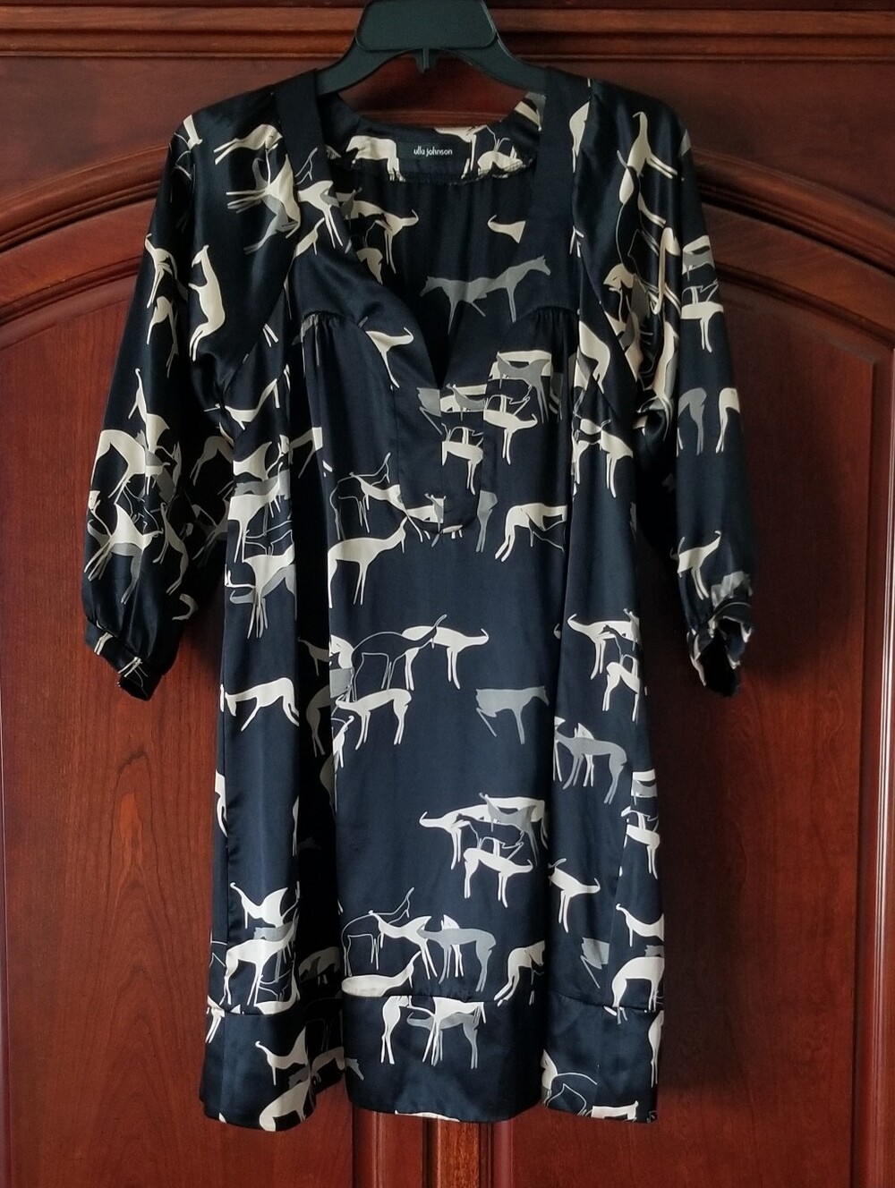 Ulla Johnson Silk Deer Animal Print Mini Dress Size 4 Minimalist Black